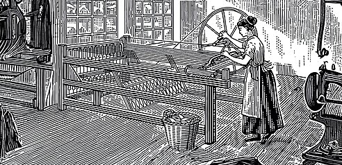 An illustration of a woman working on a loom.