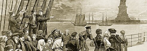 An 1887 illustration of immigrants arriving in New York City.