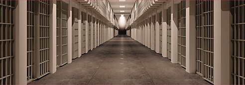Portrait of a prison hallway