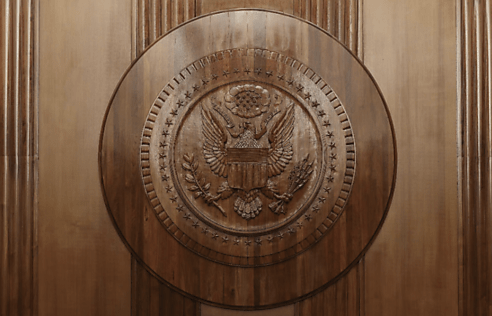 Seal of the US outside Courtroom