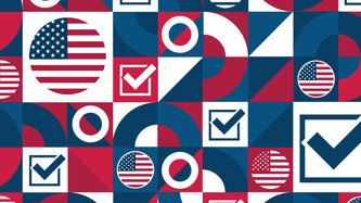 An election-themed mosaic pattern with checkmarks and American flags.